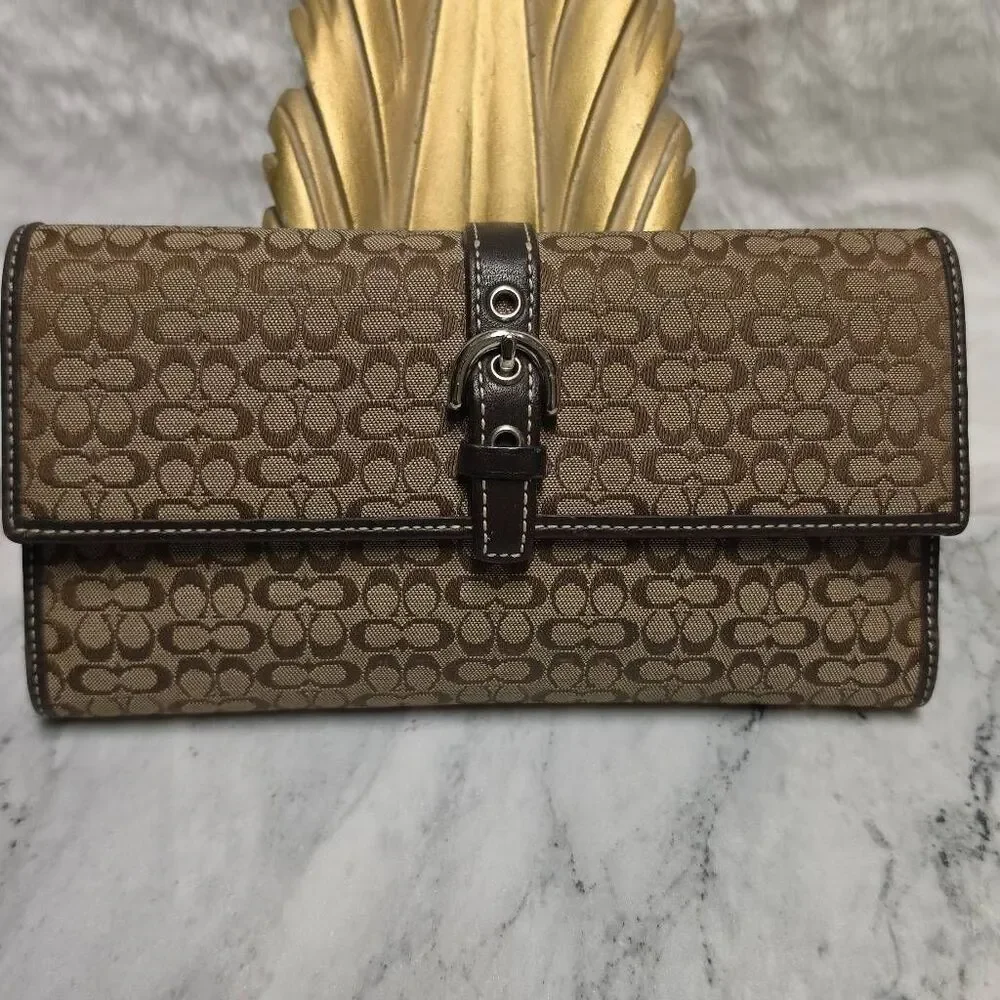 Vintage Coach brown signature C jacquard canvas wallet with checkbook insert